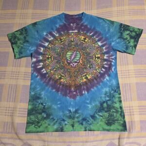 Vintage 2000 Grateful Dead Liquid Blue Tie Dye Small Y2k Roses Jesters GDP 2000s